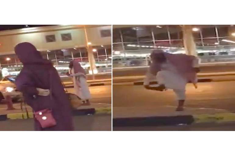بالفيديو .. داعية سعودي يطارد فتاة في الشارع ويقذفها بحذائه لتعرية وجهها «يا زانية»
